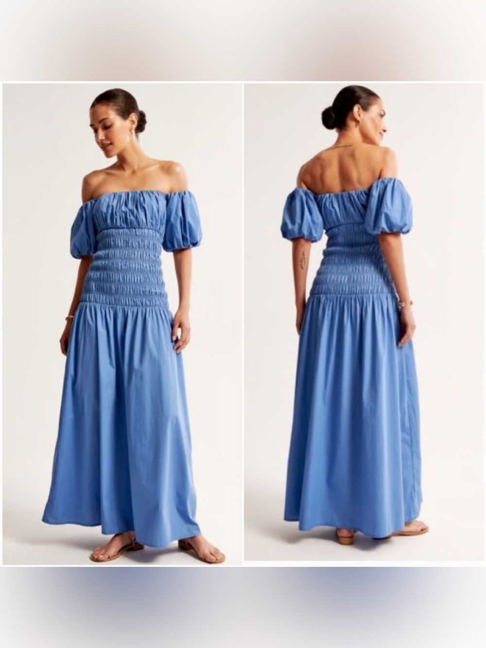 Abercrombie & Fitch Blue Off‑Shoulder Maxi Dress